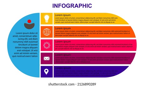 Ilustración vectorial Plantilla de diseño infográfico con iconos y 5 opciones o pasos. Se puede usar para procesos, presentaciones, diseño, banner, gráfico de información.
