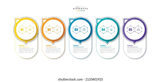 ilustración vectorial Plantilla de diseño infográfico con iconos y 5 opciones o pasos. Se puede usar para procesos, presentaciones, diseño, banner, gráfico de información.