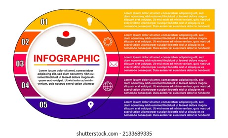 Ilustración vectorial Plantilla de diseño infográfico con iconos y 5 opciones o pasos. Se puede usar para procesos, presentaciones, diseño, banner, gráfico de información.