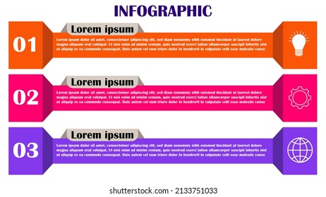 Ilustración vectorial Plantilla de diseño infográfico con iconos y 3 opciones o pasos. Se puede usar para procesos, presentaciones, diseño, banner, gráfico de información.