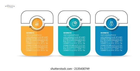 ilustración vectorial Plantilla de diseño infográfico con iconos y 3 opciones o pasos. Se puede usar para procesos, presentaciones, diseño, banner, gráfico de información.