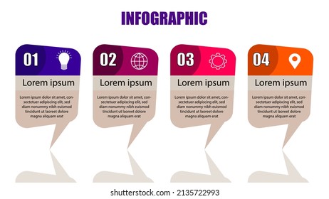 Infografische Design-Vorlage für Vektorgrafik mit Symbolen und 4 Optionen oder Schritten. Kann für Prozess, Präsentationen, Layout, Banner, Infografik verwendet werden.
