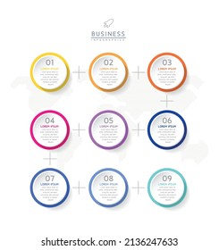 Infografik-Design-Vorlage für Vektorgrafik mit 9 Optionen oder Schritten. in Aufmachungen oder Marketing