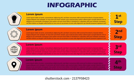 Ilustración vectorial Plantilla de diseño infográfico con iconos y 4 opciones o pasos. Se puede usar para procesos, presentaciones, diseño, banner, gráfico de información.