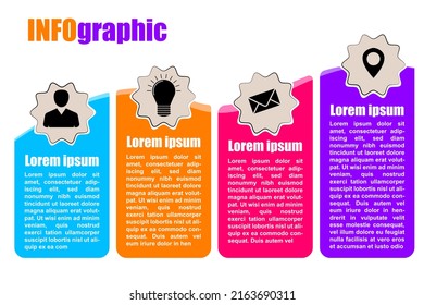 Ilustración vectorial Plantilla de diseño infográfico con iconos y 4 opciones o pasos. Se puede usar para procesos, presentaciones, diseño, banner, gráfico de información.