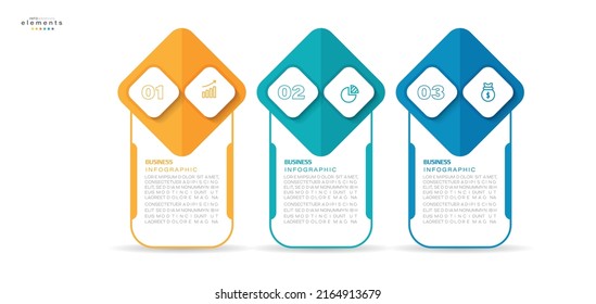 ilustración vectorial Plantilla de diseño infográfico con iconos y 3 opciones o pasos. Se puede usar para procesos, presentaciones, diseño, banner, gráfico de información.