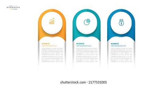 ilustración vectorial Plantilla de diseño infográfico con iconos y 3 opciones o pasos. Se puede usar para procesos, presentaciones, diseño, banner, gráfico de información.