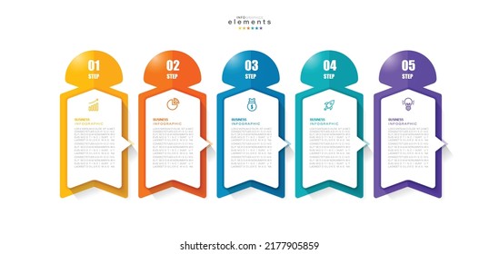 ilustración vectorial Plantilla de diseño infográfico con iconos y 5 opciones o pasos. Se puede usar para procesos, presentaciones, diseño, banner, gráfico de información.