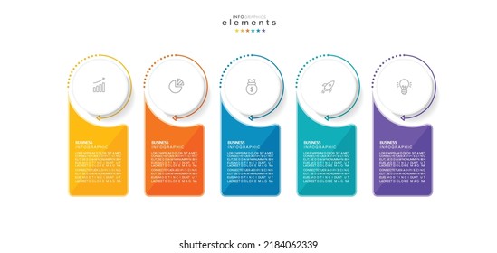 ilustración vectorial Plantilla de diseño infográfico con iconos y 5 opciones o pasos. Se puede usar para procesos, presentaciones, diseño, banner, gráfico de información.