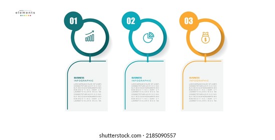 ilustración vectorial Plantilla de diseño infográfico con iconos y 3 opciones o pasos. Se puede usar para procesos, presentaciones, diseño, banner, gráfico de información.