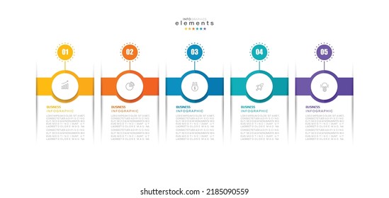 ilustración vectorial Plantilla de diseño infográfico con iconos y 5 opciones o pasos. Se puede usar para procesos, presentaciones, diseño, banner, gráfico de información.