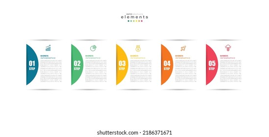 ilustración vectorial Plantilla de diseño infográfico con iconos y 5 opciones o pasos. Se puede usar para procesos, presentaciones, diseño, banner, gráfico de información.