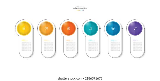 ilustración vectorial Plantilla de diseño infográfico con iconos y 6 opciones o pasos. Se puede usar para procesos, presentaciones, diseño, banner, gráfico de información.