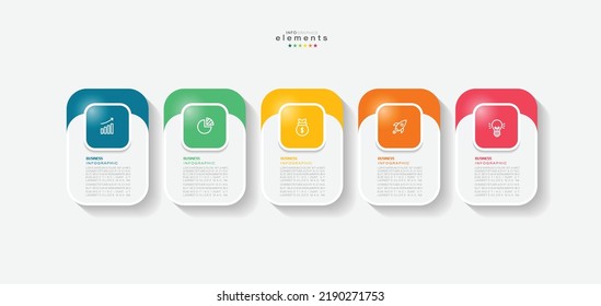 ilustración vectorial Plantilla de diseño infográfico con iconos y 5 opciones o pasos. Se puede usar para procesos, presentaciones, diseño, banner, gráfico de información.