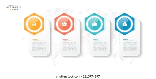 ilustración vectorial Plantilla de diseño infográfico con iconos y 4 opciones o pasos. Se puede usar para procesos, presentaciones, diseño, banner, gráfico de información.