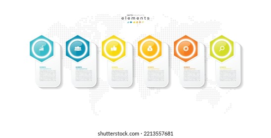 Vektorgrafik Infografische Design-Vorlage mit Symbolen und 6 Optionen oder Schritte. Kann für Prozess, Präsentationen, Layout, Banner, Infografik verwendet werden.