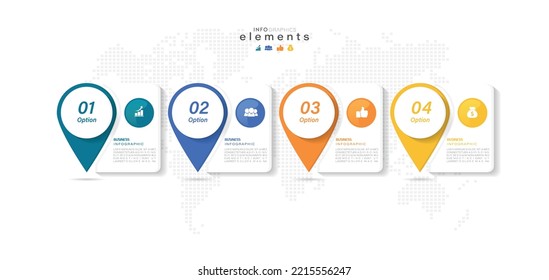 ilustración vectorial Plantilla de diseño infográfico con iconos y 4 opciones o pasos. Se puede usar para procesos, presentaciones, diseño, banner, gráfico de información.