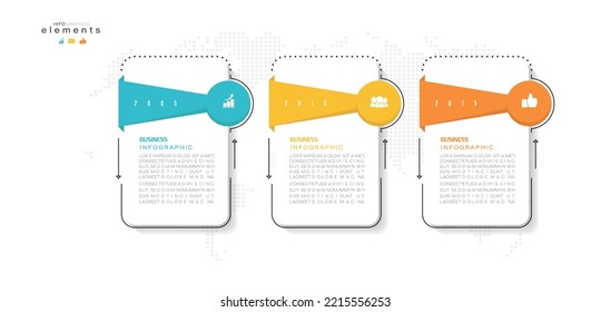 ilustración vectorial Plantilla de diseño infográfico con iconos y 3 opciones o pasos. Se puede usar para procesos, presentaciones, diseño, banner, gráfico de información.