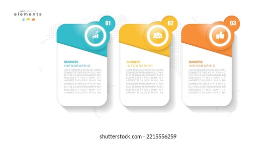 ilustración vectorial Plantilla de diseño infográfico con iconos y 3 opciones o pasos. Se puede usar para procesos, presentaciones, diseño, banner, gráfico de información.