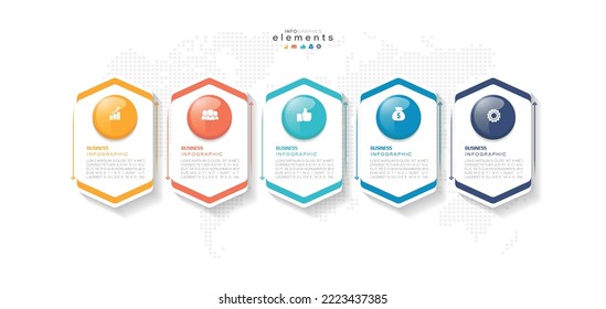 Vektorgrafik Infografische Design-Vorlage mit Symbolen und 5 Optionen oder Schritte. Kann für Prozess, Präsentationen, Layout, Banner, Infografik verwendet werden.