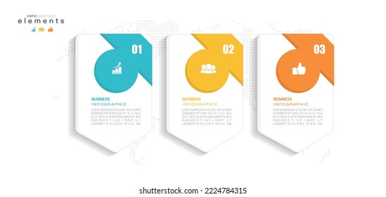 ilustración vectorial Plantilla de diseño infográfico con iconos y 3 opciones o pasos. Se puede usar para procesos, presentaciones, diseño, banner, gráfico de información.