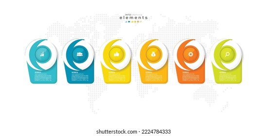 ilustración vectorial Plantilla de diseño infográfico con iconos y 6 opciones o pasos. Se puede usar para procesos, presentaciones, diseño, banner, gráfico de información.