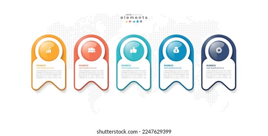 ilustración vectorial Plantilla de diseño infográfico con iconos y 5 opciones o pasos. Se puede usar para procesos, presentaciones, diseño, banner, gráfico de información.