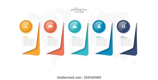 ilustración vectorial Plantilla de diseño infográfico con iconos y 5 opciones o pasos. Se puede usar para procesos, presentaciones, diseño, banner, gráfico de información.