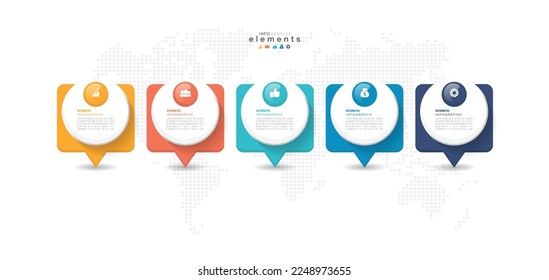 ilustración vectorial Plantilla de diseño infográfico con iconos y 5 opciones o pasos. Se puede usar para procesos, presentaciones, diseño, banner, gráfico de información.