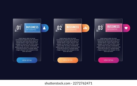 vector illustration Infographic design template with icons and 3 options or steps with dark background. Can be used for process, presentations, layout, banner