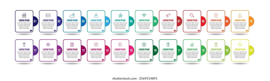 Vector illustration Infographic design template with 20 sections, icons and numbers great for your business presentation