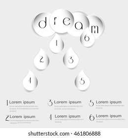 Vector illustration infographic dream
Image infographic dream of a white cloud of a circle and a drop style paper with numbers on light background