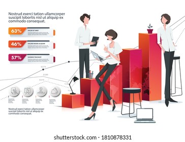 Vector illustration of the infographic elements. Website banner, investment, finance, economy, money, chart, business presentation, online advertising. Business humans.
