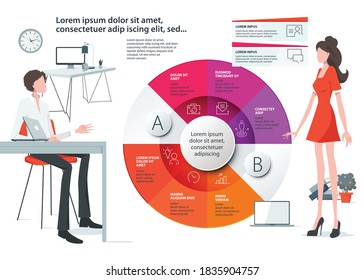 Vector illustration of the infographic elements. Website banner, marketing material, business presentation, online advertising, success. Business humans.
