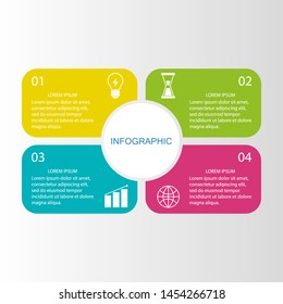 Vector illustration of infographic four options. Can be used as a template for brochures, business, web design, banner.