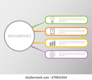 Vector illustration of infographic four options. Can be used as a template for brochures, business web design, banner.