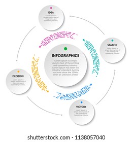 Vector Illustration infographic in paper style. Template for diagram. Moving around a circle of colored lines.