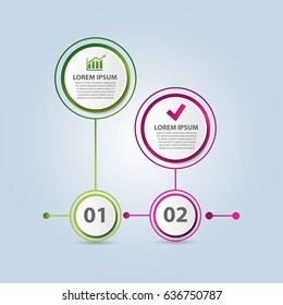 Vector illustration. Infographic pattern with the image of 2 circles, in the form of drop. 3d style with two steps. Used for business presentations, education, web design, layouts, diagrams