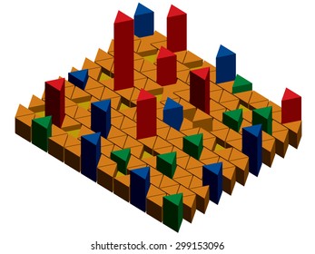 Vector illustration infographic with prisms. Rise and Fall, stability. Isometric. Isolated. EPS 8.