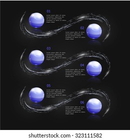 Vector illustration infographic with shiny balls on a dark background. Can be used for infographics, banner, poster, web design, brochure, presentation
