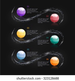 Vector illustration infographic with shiny balls on a dark background. Can be used for infographics, banner, poster, web design, brochure, presentation