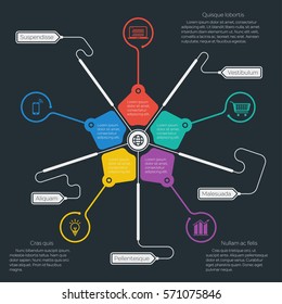 Vector illustration infographic of technology or education process, presentation with icons set. Concept design with five options and their description.