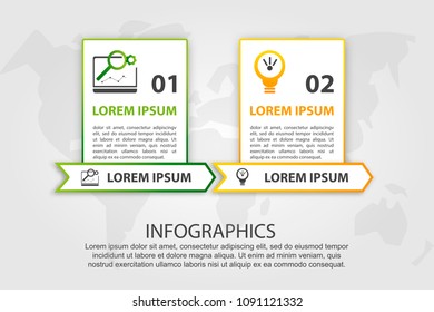 Vector illustration. An infographic template with 2 steps and an image of two rectangles. Use for business presentations, education, web design. Place for text and icons.