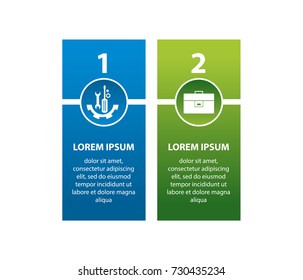 Vector illustration. An infographic template with 2 steps and an image of two rectangles. Use for business presentations, education, web design. Place for text and icons.