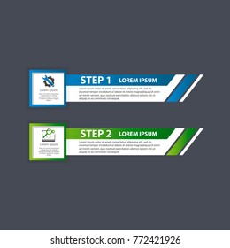 Vector illustration. An infographic template with 2 steps and an image of two rectangles. Use for business presentations, education, web design. Place for text and icons.
