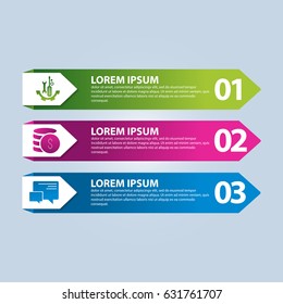 Vector illustration. An infographic template with 3 steps and an image of three rectangles. Use for business presentations, education, web design. Place for text and icons.