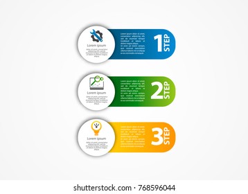 Vector illustration. An infographic template with 3 steps and an image of three rectangles. Use for business presentations, education, web design. Place for text and icons.