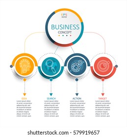 Vector Illustration Infographic Template With 3D Circles Paper Label, Business Template For Presentation. Creative Concept For Infographic, Diagram, Flowchart, Workflow Layout. Line Business Icon Set.