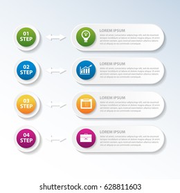 Vector illustration. An infographic template with 4 steps and an image of four rectangles and circles. Use for business presentations, education, web design. Place for text and icons.