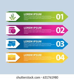 Vector illustration. An infographic template with 4 steps and an image of four rectangles. Use for business presentations, education, web design. Place for text and icons.